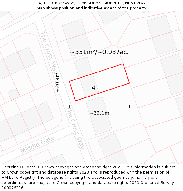 4, THE CROSSWAY, LOANSDEAN, MORPETH, NE61 2DA: Plot and title map