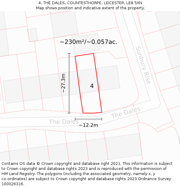 4, THE DALES, COUNTESTHORPE, LEICESTER, LE8 5XN: Plot and title map