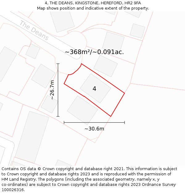 4, THE DEANS, KINGSTONE, HEREFORD, HR2 9FA: Plot and title map