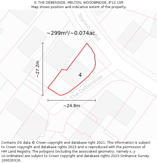 4, THE DEBENSIDE, MELTON, WOODBRIDGE, IP12 1SR: Plot and title map
