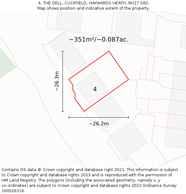 4, THE DELL, CUCKFIELD, HAYWARDS HEATH, RH17 5AD: Plot and title map