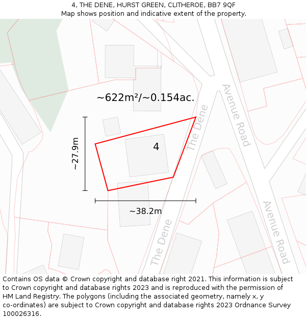 4, THE DENE, HURST GREEN, CLITHEROE, BB7 9QF: Plot and title map