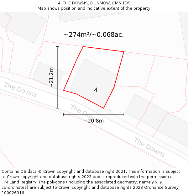 4, THE DOWNS, DUNMOW, CM6 1DS: Plot and title map