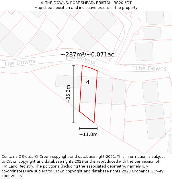4, THE DOWNS, PORTISHEAD, BRISTOL, BS20 6DT: Plot and title map