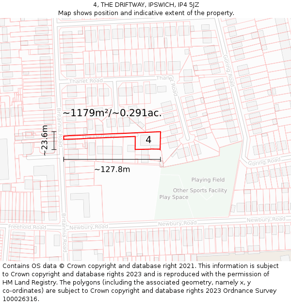 4, THE DRIFTWAY, IPSWICH, IP4 5JZ: Plot and title map