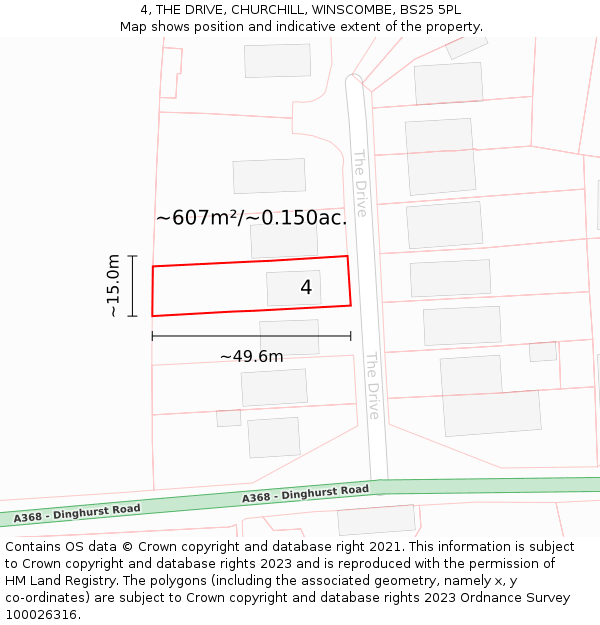 4, THE DRIVE, CHURCHILL, WINSCOMBE, BS25 5PL: Plot and title map