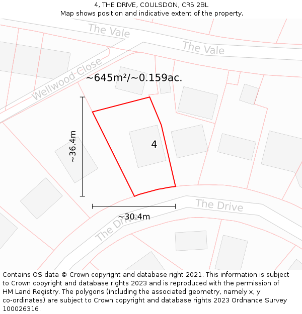 4, THE DRIVE, COULSDON, CR5 2BL: Plot and title map