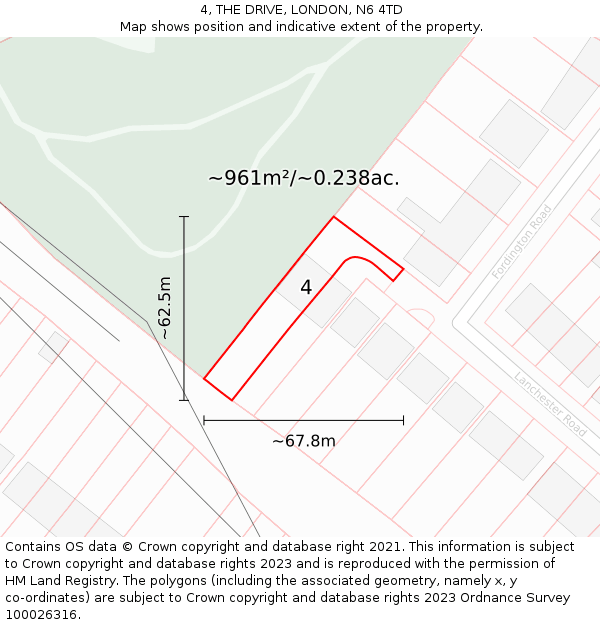 4, THE DRIVE, LONDON, N6 4TD: Plot and title map