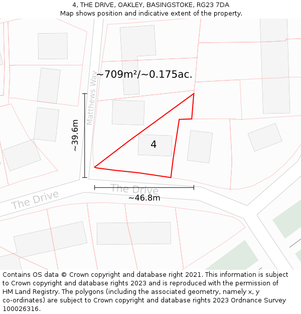 4, THE DRIVE, OAKLEY, BASINGSTOKE, RG23 7DA: Plot and title map