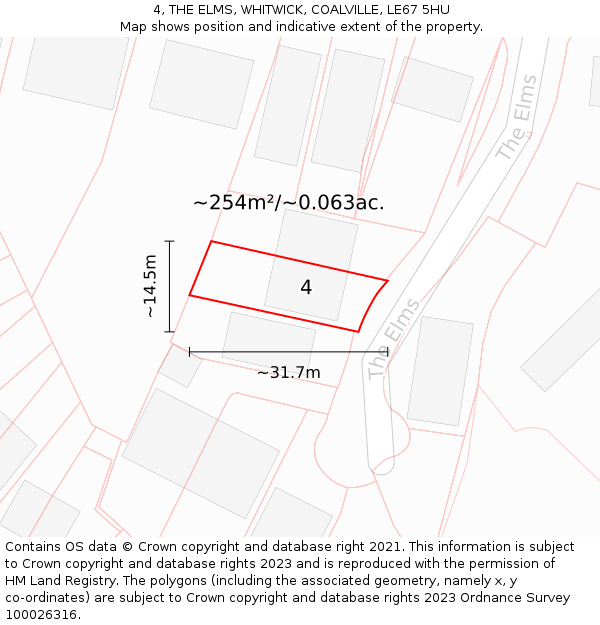 4, THE ELMS, WHITWICK, COALVILLE, LE67 5HU: Plot and title map