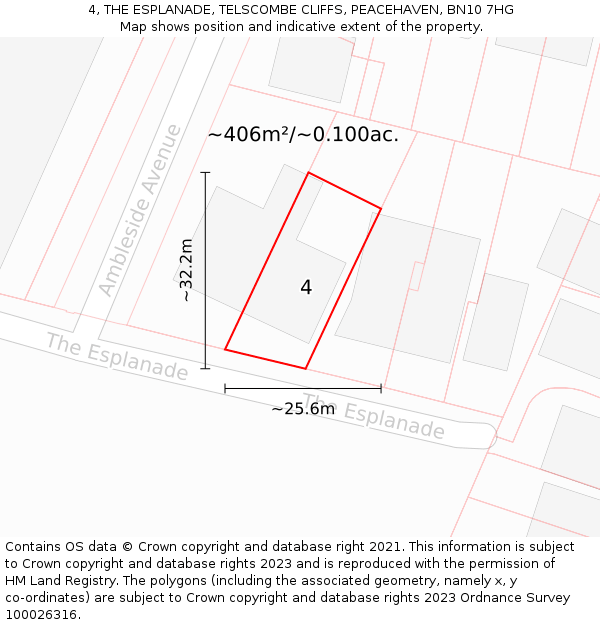 4, THE ESPLANADE, TELSCOMBE CLIFFS, PEACEHAVEN, BN10 7HG: Plot and title map