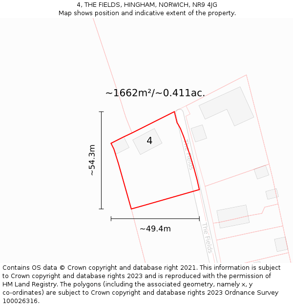 4, THE FIELDS, HINGHAM, NORWICH, NR9 4JG: Plot and title map
