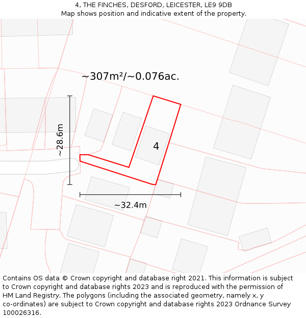 4, THE FINCHES, DESFORD, LEICESTER, LE9 9DB: Plot and title map