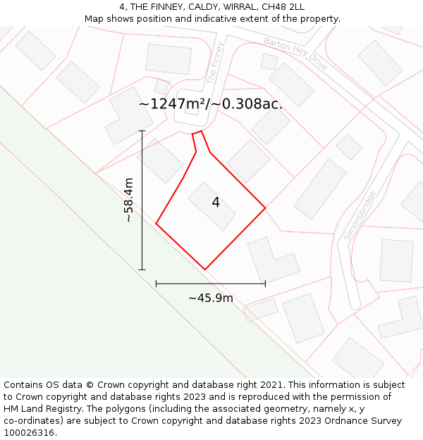 4, THE FINNEY, CALDY, WIRRAL, CH48 2LL: Plot and title map