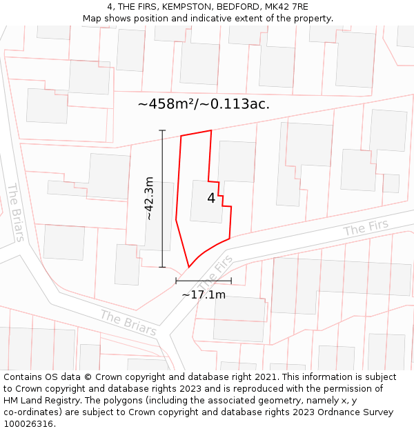 4, THE FIRS, KEMPSTON, BEDFORD, MK42 7RE: Plot and title map