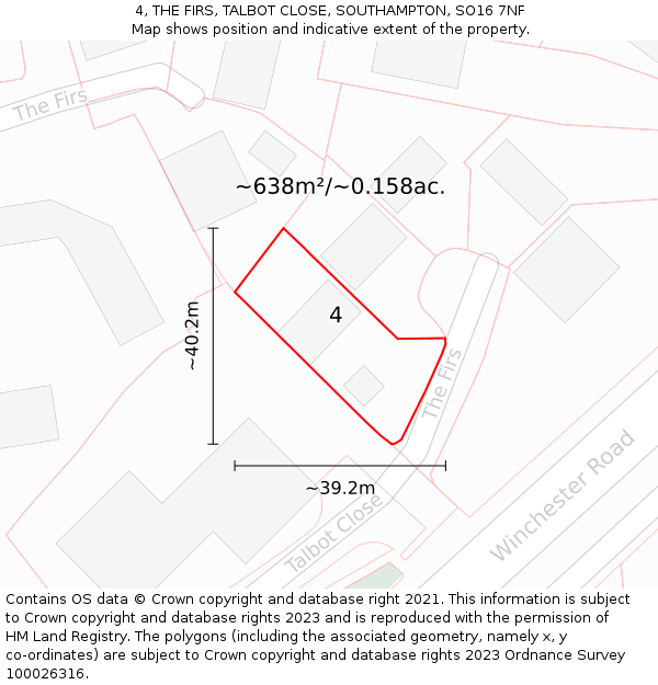 4, THE FIRS, TALBOT CLOSE, SOUTHAMPTON, SO16 7NF: Plot and title map