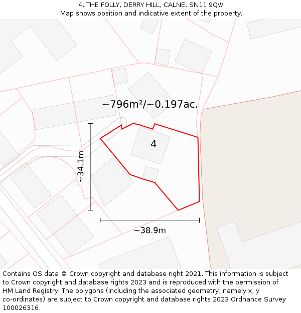 4, THE FOLLY, DERRY HILL, CALNE, SN11 9QW: Plot and title map