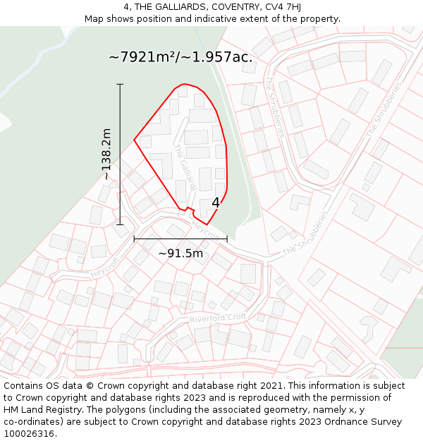 4, THE GALLIARDS, COVENTRY, CV4 7HJ: Plot and title map