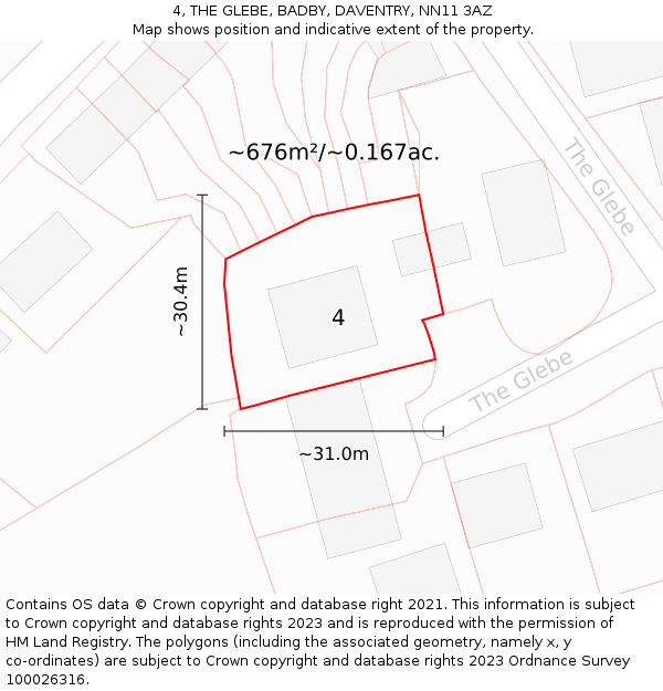 4, THE GLEBE, BADBY, DAVENTRY, NN11 3AZ: Plot and title map
