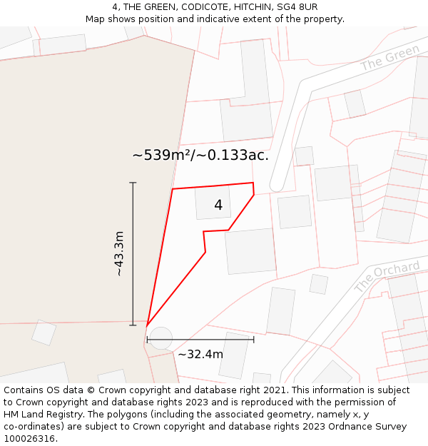 4, THE GREEN, CODICOTE, HITCHIN, SG4 8UR: Plot and title map