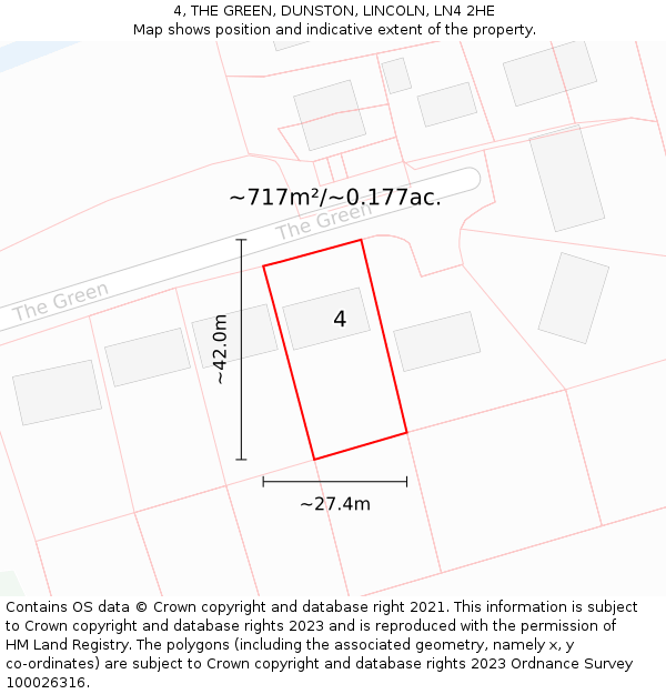 4, THE GREEN, DUNSTON, LINCOLN, LN4 2HE: Plot and title map