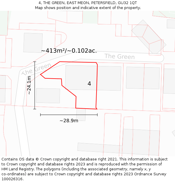 4, THE GREEN, EAST MEON, PETERSFIELD, GU32 1QT: Plot and title map