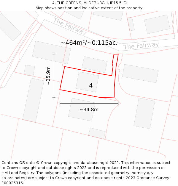 4, THE GREENS, ALDEBURGH, IP15 5LD: Plot and title map