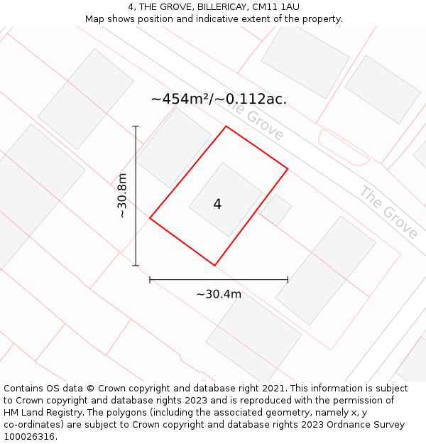 4, THE GROVE, BILLERICAY, CM11 1AU: Plot and title map