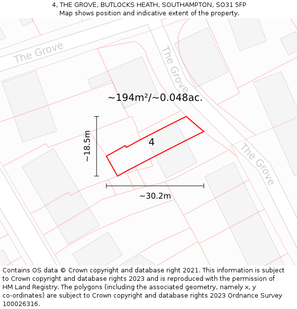 4, THE GROVE, BUTLOCKS HEATH, SOUTHAMPTON, SO31 5FP: Plot and title map