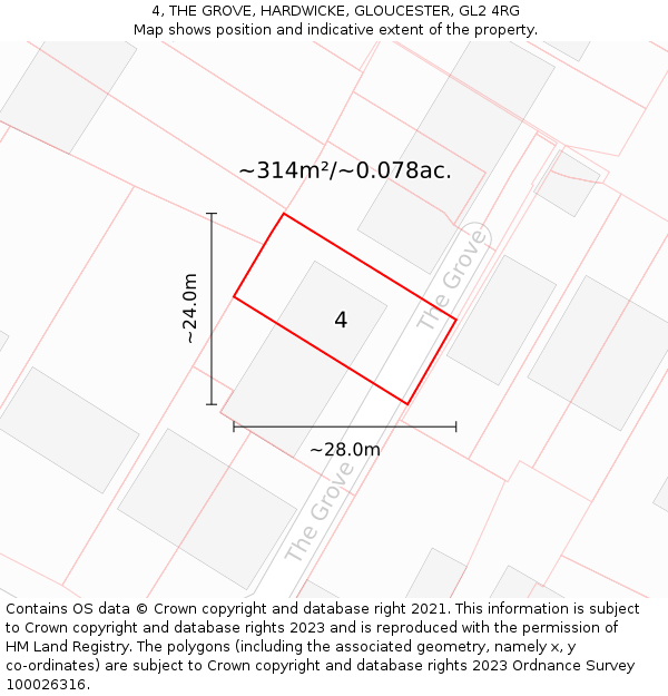 4, THE GROVE, HARDWICKE, GLOUCESTER, GL2 4RG: Plot and title map