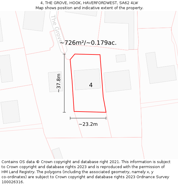 4, THE GROVE, HOOK, HAVERFORDWEST, SA62 4LW: Plot and title map