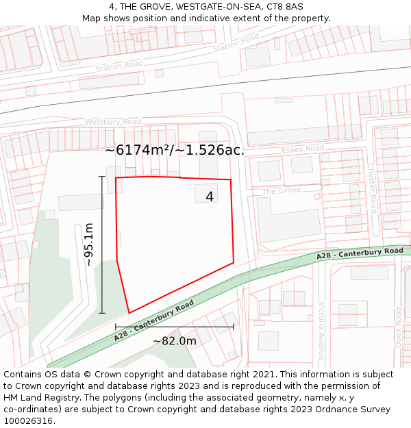 4, THE GROVE, WESTGATE-ON-SEA, CT8 8AS: Plot and title map