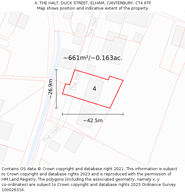 4, THE HALT, DUCK STREET, ELHAM, CANTERBURY, CT4 6TP: Plot and title map