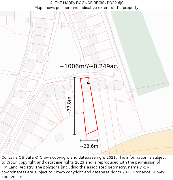4, THE HARD, BOGNOR REGIS, PO22 6JS: Plot and title map