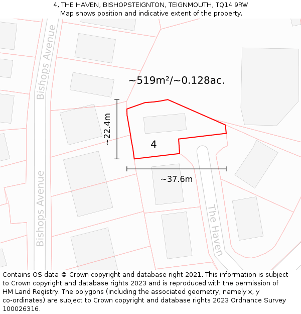 4, THE HAVEN, BISHOPSTEIGNTON, TEIGNMOUTH, TQ14 9RW: Plot and title map