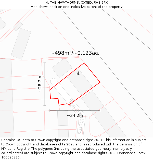 4, THE HAWTHORNS, OXTED, RH8 9PX: Plot and title map