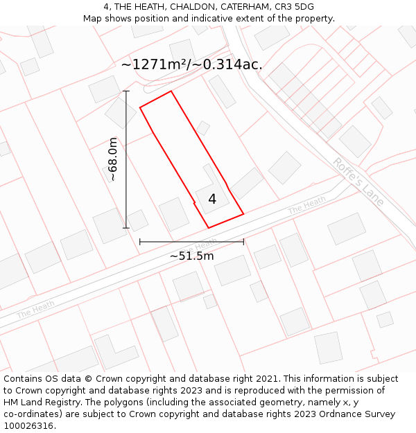 4, THE HEATH, CHALDON, CATERHAM, CR3 5DG: Plot and title map