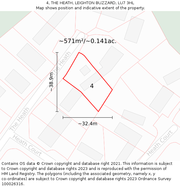 4, THE HEATH, LEIGHTON BUZZARD, LU7 3HL: Plot and title map