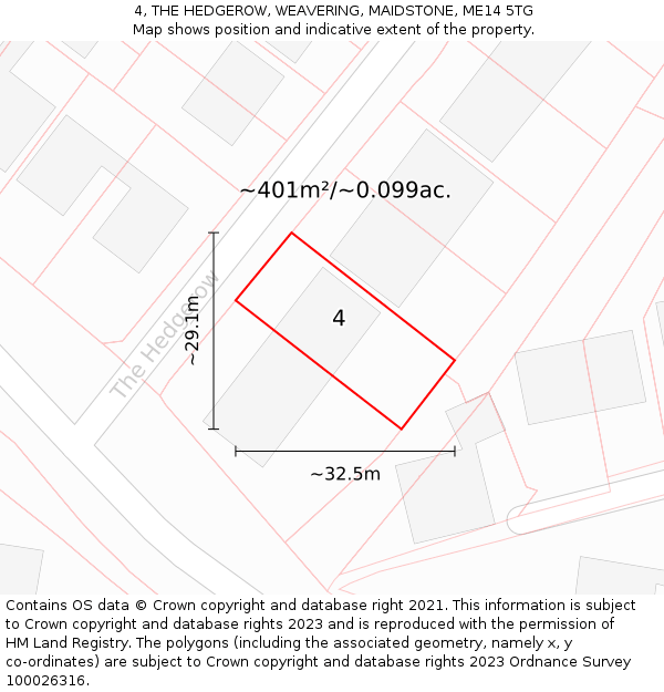 4, THE HEDGEROW, WEAVERING, MAIDSTONE, ME14 5TG: Plot and title map