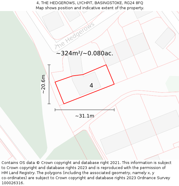 4, THE HEDGEROWS, LYCHPIT, BASINGSTOKE, RG24 8FQ: Plot and title map