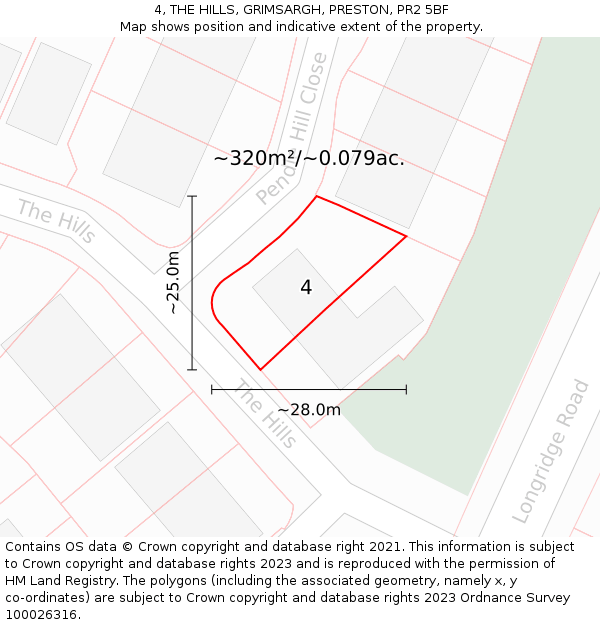 4, THE HILLS, GRIMSARGH, PRESTON, PR2 5BF: Plot and title map