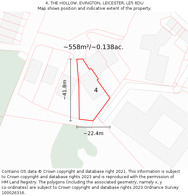 4, THE HOLLOW, EVINGTON, LEICESTER, LE5 6DU: Plot and title map