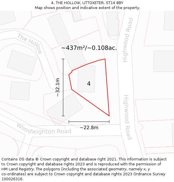 4, THE HOLLOW, UTTOXETER, ST14 8BY: Plot and title map