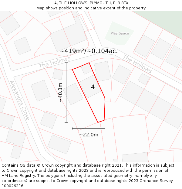 4, THE HOLLOWS, PLYMOUTH, PL9 8TX: Plot and title map