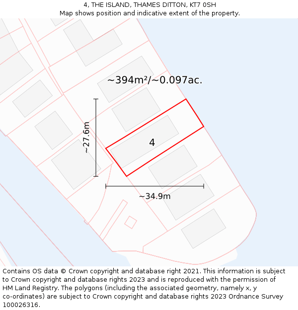 4, THE ISLAND, THAMES DITTON, KT7 0SH: Plot and title map