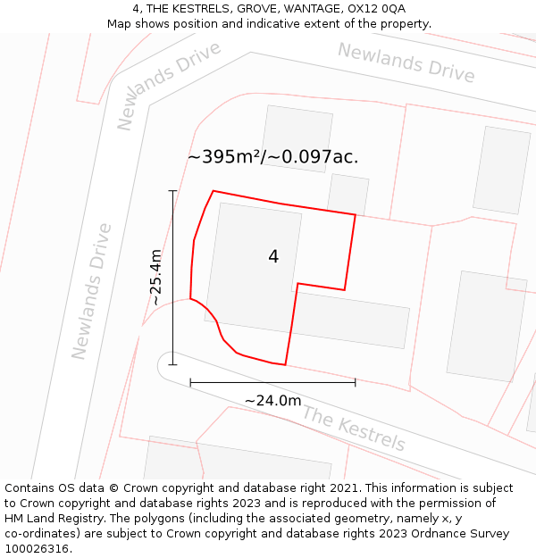 4, THE KESTRELS, GROVE, WANTAGE, OX12 0QA: Plot and title map