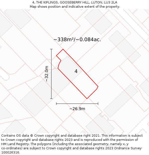 4, THE KIPLINGS, GOOSEBERRY HILL, LUTON, LU3 2LA: Plot and title map