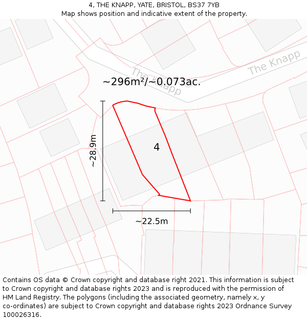 4, THE KNAPP, YATE, BRISTOL, BS37 7YB: Plot and title map