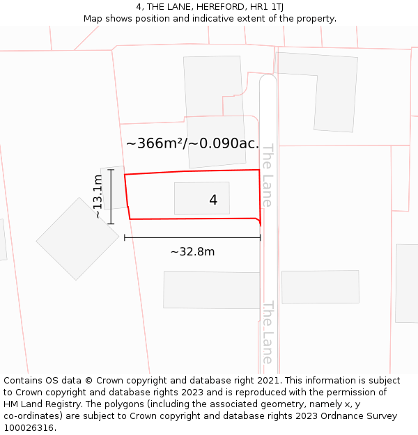 4, THE LANE, HEREFORD, HR1 1TJ: Plot and title map