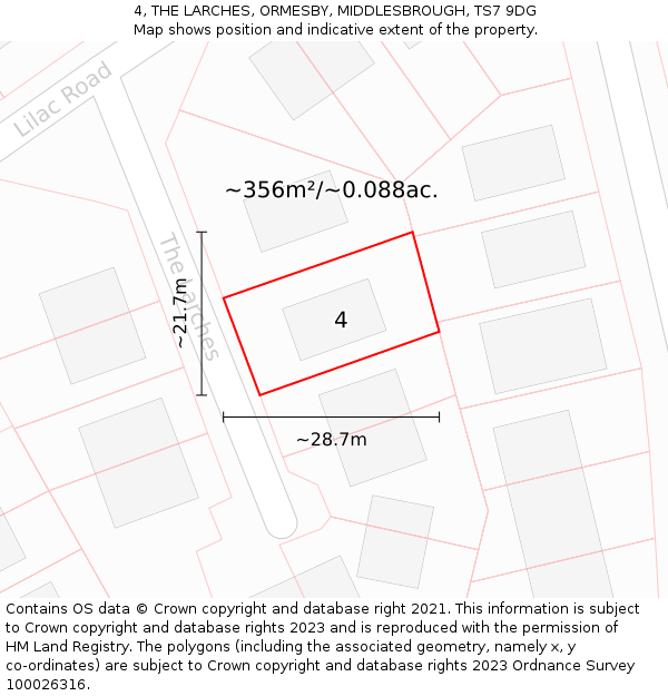 4, THE LARCHES, ORMESBY, MIDDLESBROUGH, TS7 9DG: Plot and title map